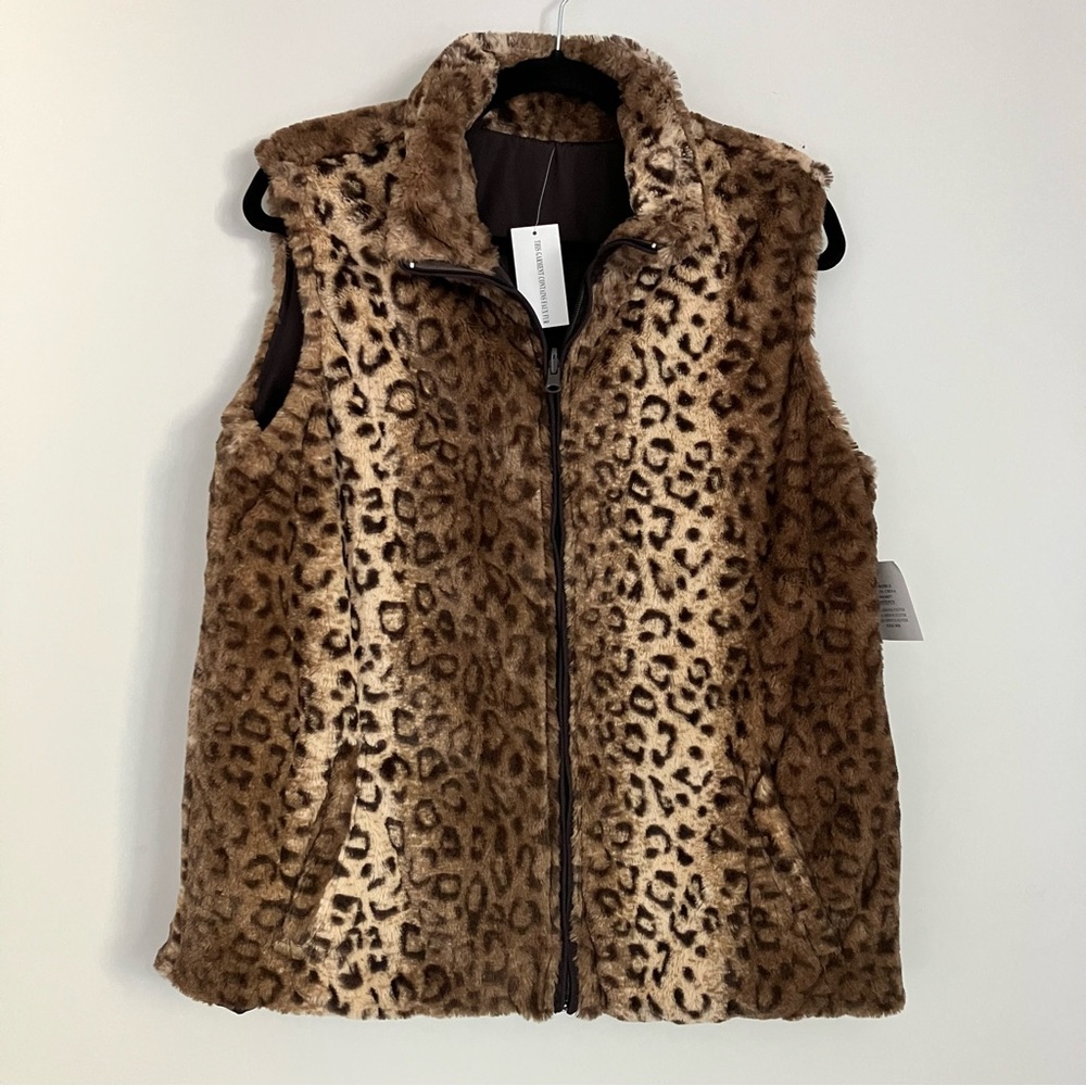 Anthony Richards Reversible Vest Animal Print Faux Fur Brown Womens SIZE M